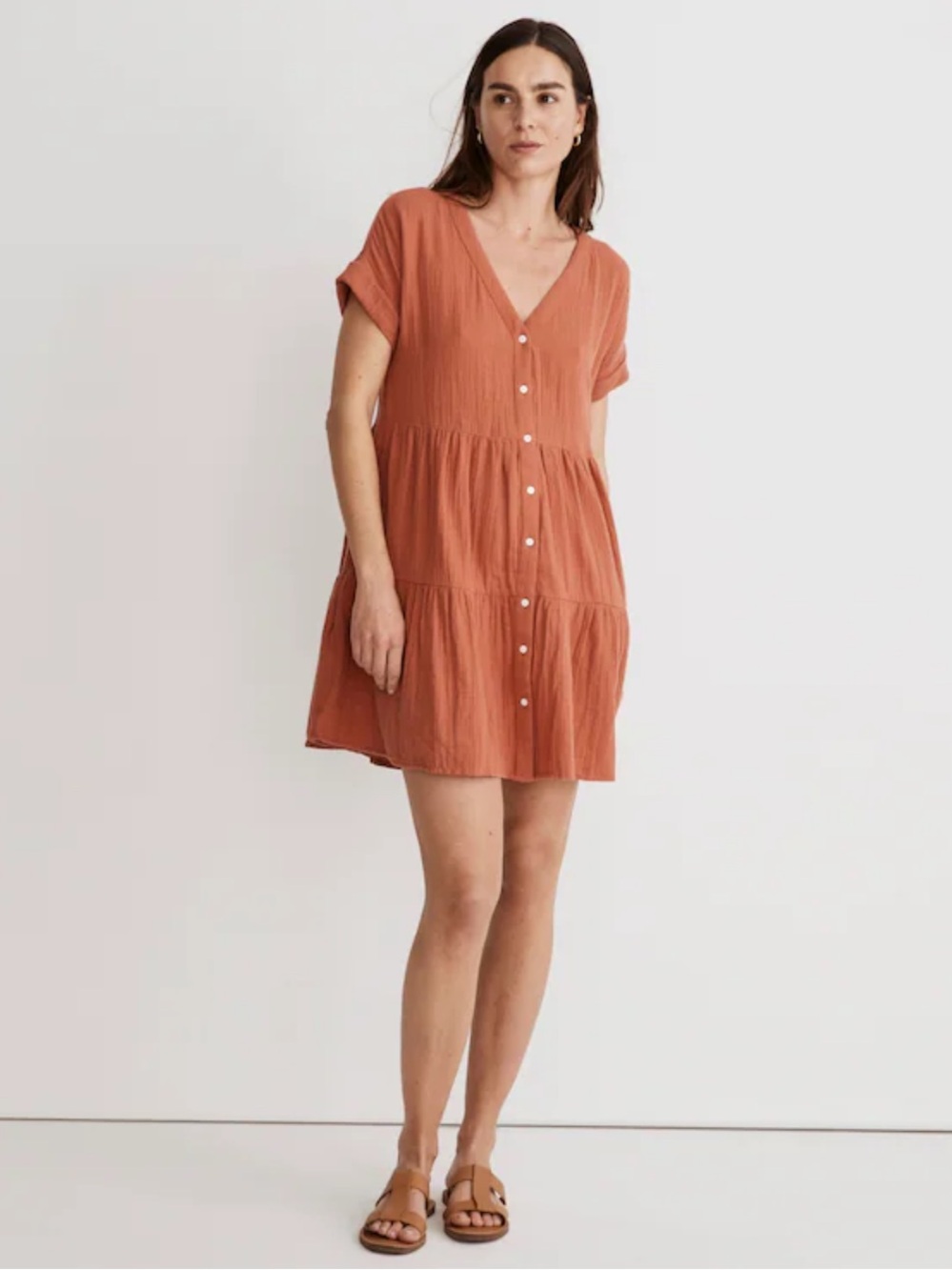 Madewell  small Rust Button-Front Tiered Mini Dress